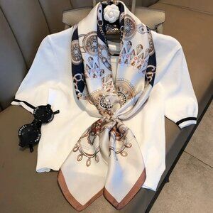 2/$30 White Navy Blue Red Nautical Antique Gold Baroque Printed Fashion Scarf